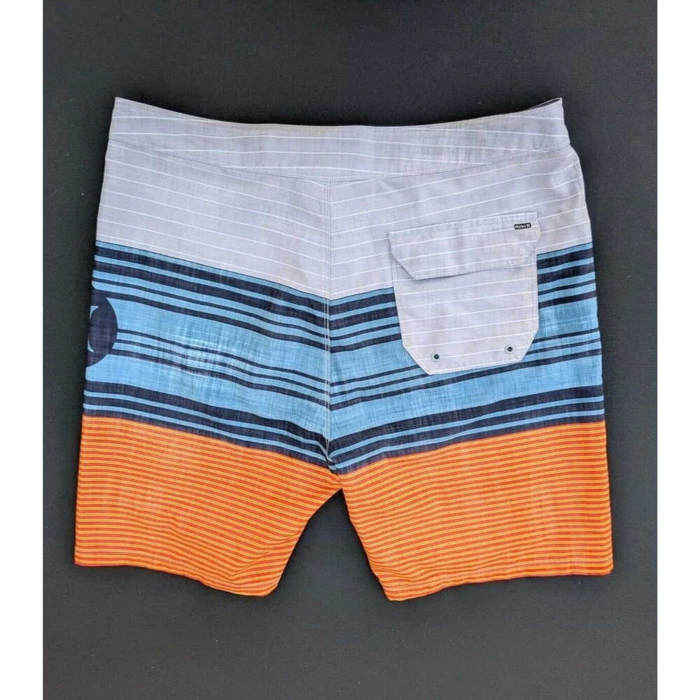 Hurley Board Shorts Orange Blue Size 34 Drawstring Striped